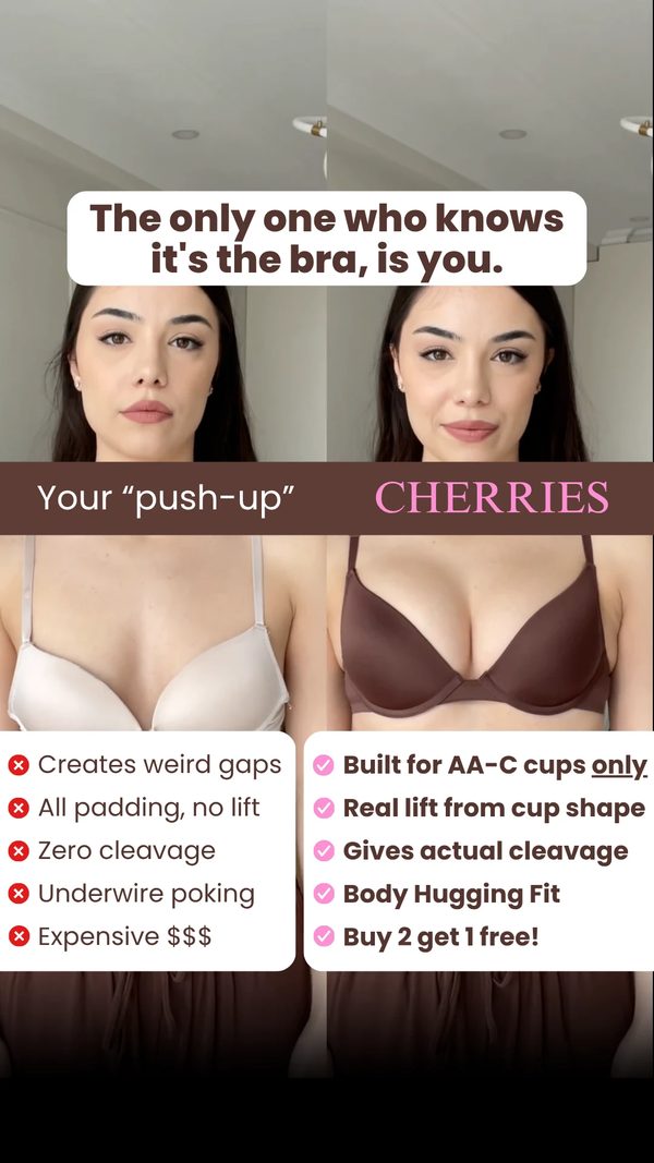 Cherries bra ad comparing a standard push-up against theirs